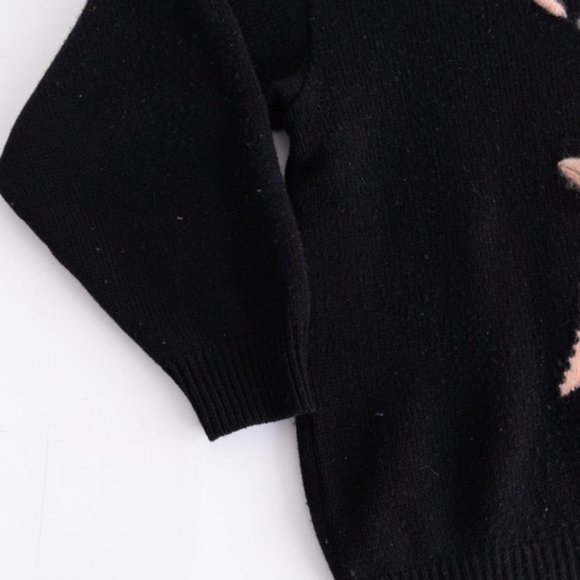80% Lambswool Black Crewneck Peachy Bow & Floral Design Sweater Med - Picture 9 of 10
